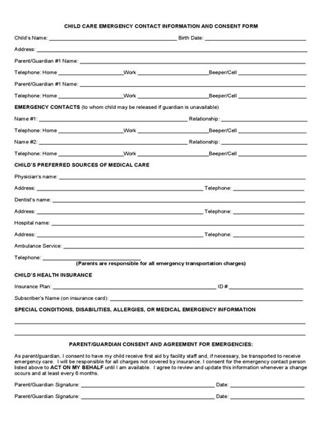 Child Care Emergency Contact Form 2 Free Templates In Pdf Word