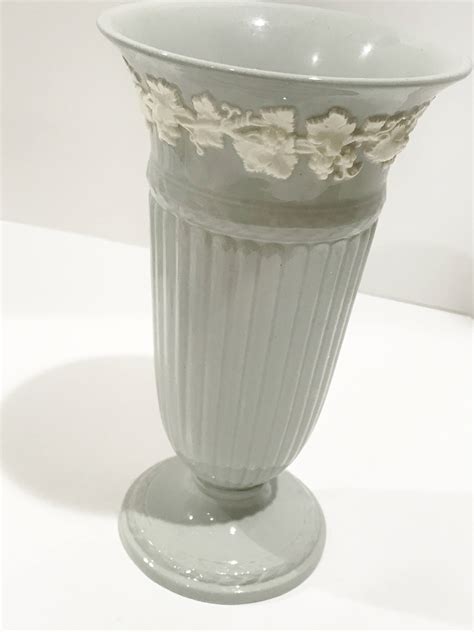 Reserved For Es Wedgwood Queens Ware Embossed Vase Cream On Gray