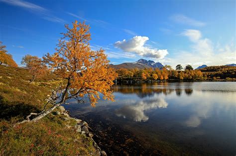 Photos Norway Autumn Nature Lake Reflected Clouds