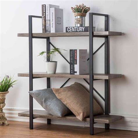 Buy Hsh 3 Shelf Bookcase Rustic Bookshelf Vintage Industrial Metal