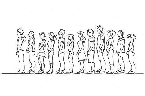 Group Of People Waiting In Line People Illustrations ~ Creative Market
