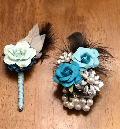 Brooch Wrist Corsage And Boutonnière For Prom Diy Feathers Turquoise