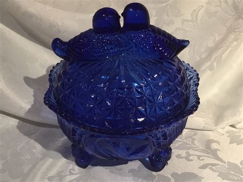 Original Hofbauer Byreds Cobalt Blue Glass 3 Footed Candy Dish Etsy Cobalt Glassware Blue
