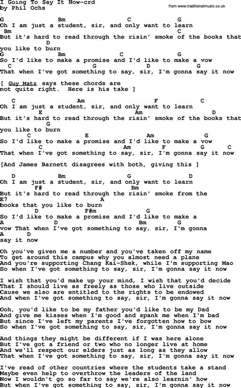 Phil Ochs Song I Going To Say It Now Lyrics And Chords Lyrics And