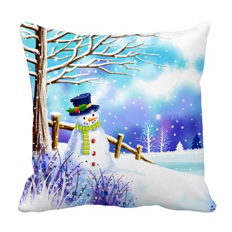 Ykcg Christmas Snowman Under Tree Winter Snow Scene Pillowcase Pillow