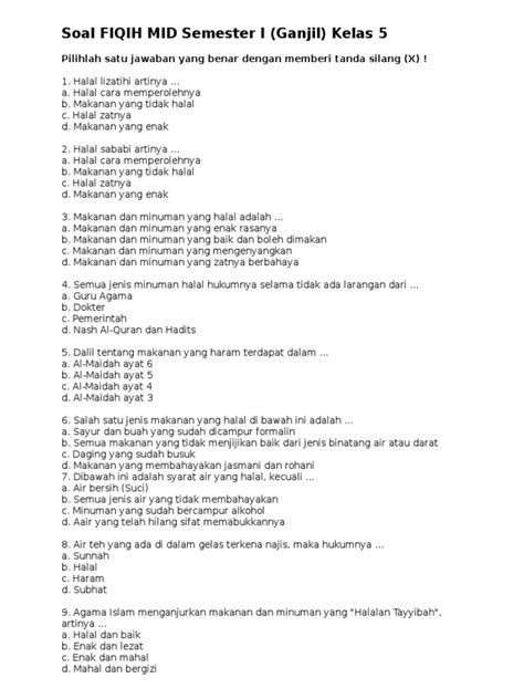Berikut kumpulan soal pilihan ganda dan uraian / esai beserta kunci jawaban, penyelesaian dan pembahasan ba. Soal Dan Kunci Jawaban Revisi Fiqih Kelas 7 Semester 2 ...