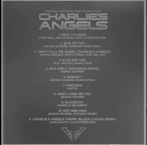 Charlie's angels 2000 soundtrack is the best soundtrack by far, because it does not show you some songs and just puts whatever songs they want in the cd it almost has the songs you love and remember from the movie. Charlie's Angels Soundtrack Tracklist: Ariana Grande ...