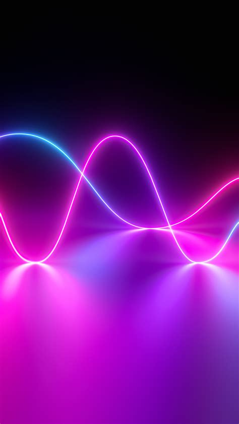 Neon light 4K Wallpaper, Waves, Huawei Mediapad, Stock, Pink, Abstract