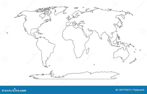 Контурная карта мира Простая плоская иллюстрация вектора Иллюстрация