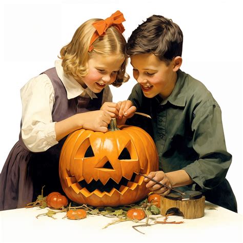 Vintage Children Carving Pumpkin Free Stock Photo Public Domain Pictures