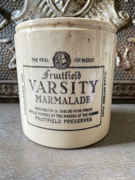 Antique Advertising Pot Rare Fruitfield Varsity Marmalade 2 Chubby