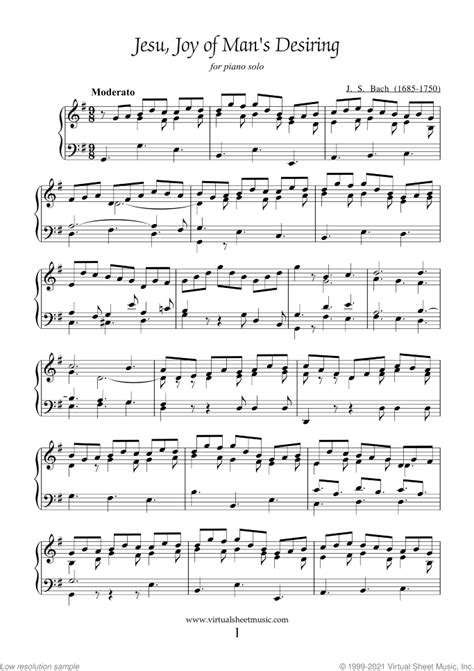 Bach Jesu Joy Of Mans Desiring Sheet Music For Piano Solo