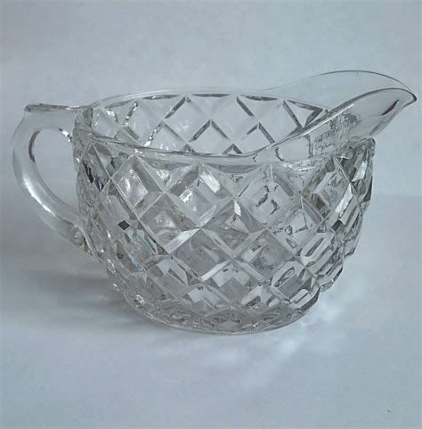 Vintage Glass Bowl Diamond Pattern Clear Glass Creamer Vintage Etsy
