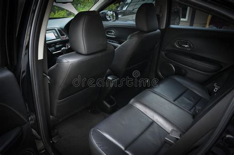 Black Leather Of Back Seat Interior Inside Modern Vehicle Car Stock