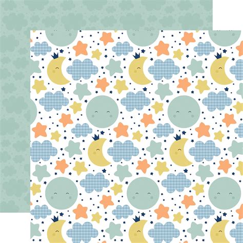 Baby Boy Double Sided Cardstock 12x12 Moon And Stars 787790127116