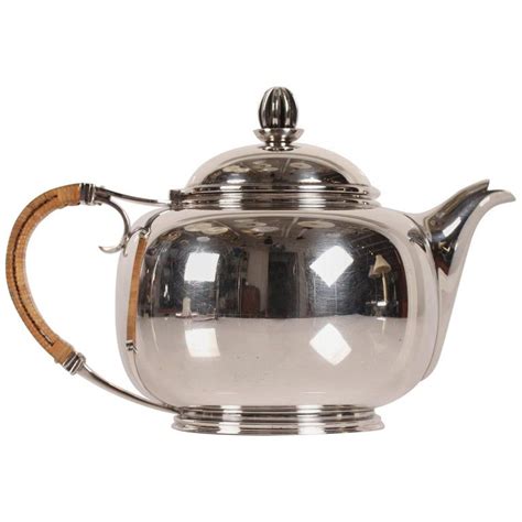 Art Deco Silver Teapot 830s With Straw Handle Made By Cohr Silver