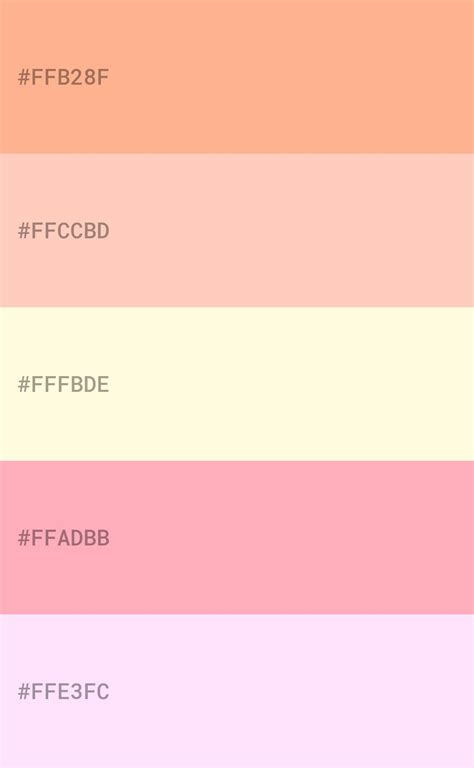 The Color Palette Is Different Shades Of Pink Peach And Yellow With White Letters On Each Side