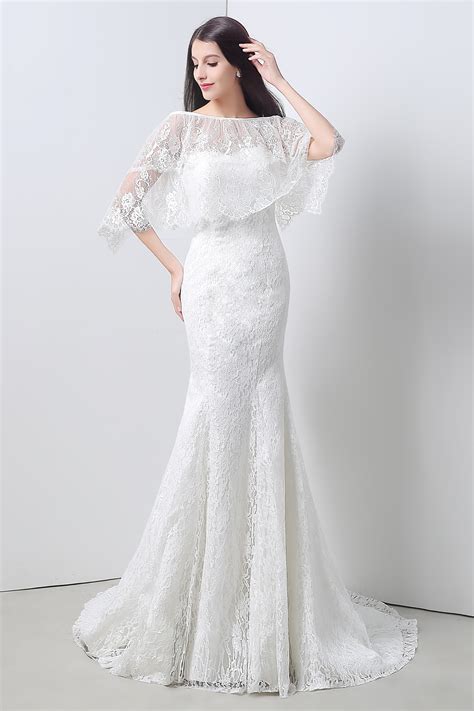 Slim Mermaid Strapless Vintage Lace Corset Wedding Dress With Shawl
