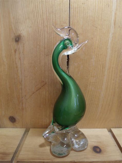 Vintage Murano Italian Art Glass Bird Figurine Murano Glass Bird Bird Figurine Green By