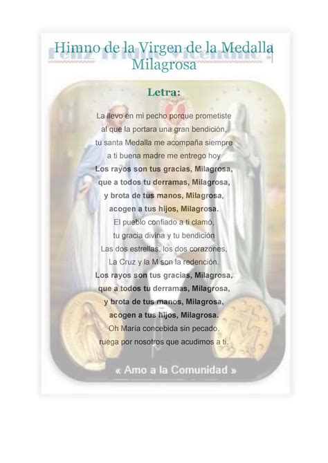 Himno De La Virgen De La Medalla Milagrosa Himno De La Virgen De La