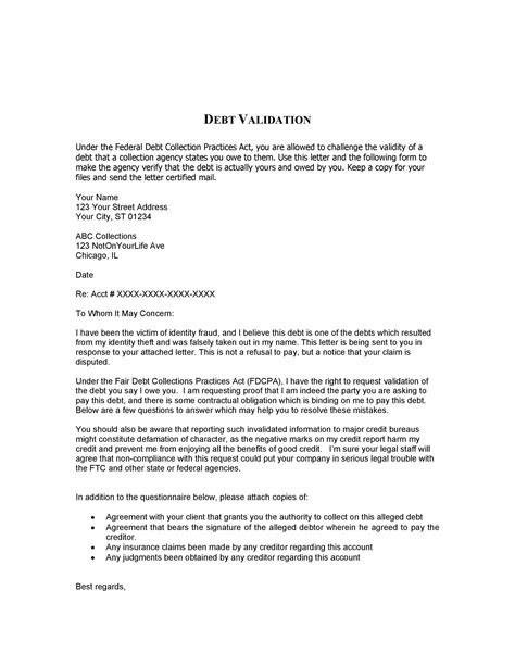 50 Free Debt Validation Letter Samples And Templates Templatelab