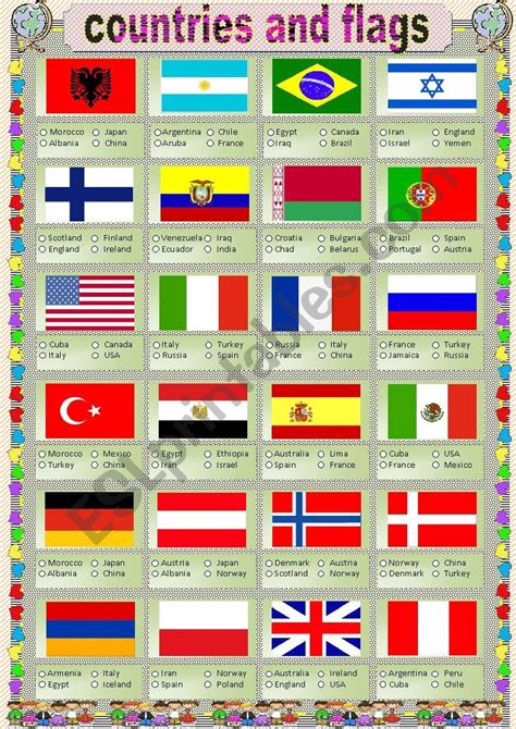 Countries And Flags Esl Worksheet By Ggroneet