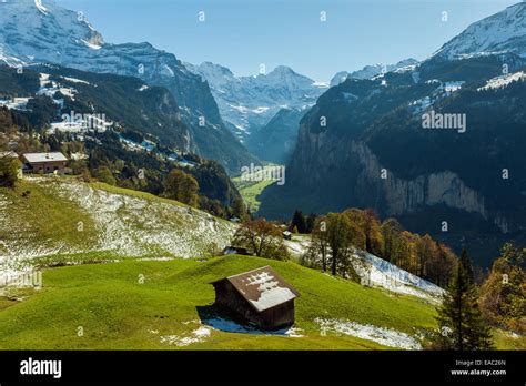 Lauterbrunnen Valley Seen From Wengen Canton Of Bern Switzerland