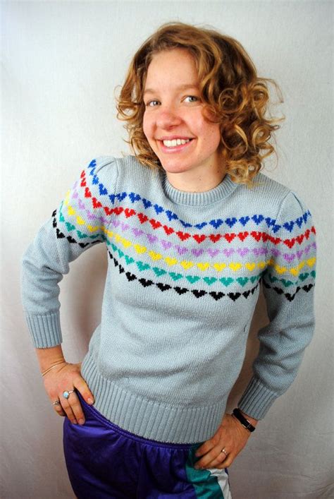 Vintage 80s Rainbow Amazing Heart Knit Sweater Etsy Knit Top Dress