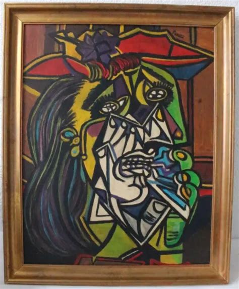 Pablo Picasso Old Hand Signed Original Vintage Oil Painting Cubism Portrait Picclick