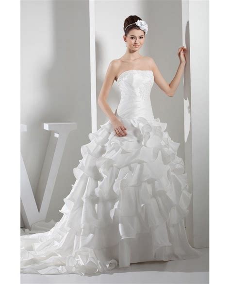 Strapless Lace Cascading Ruffles Wedding Gown Custom Oph1355 269