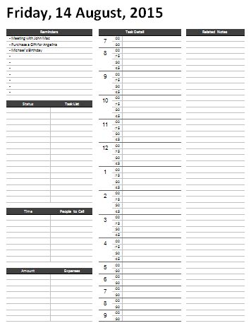 printable microsoft word daily hourly planner template