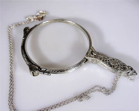 Antique Lorgnette 14k White Gold Filled Antique Lorgnette Reading Glasses Folding Pendant