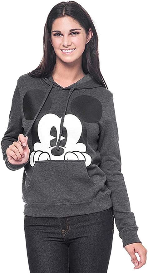 Disney Mickey Mouse Womens Hoodie Peeking Print Pullover Sweatshirt S