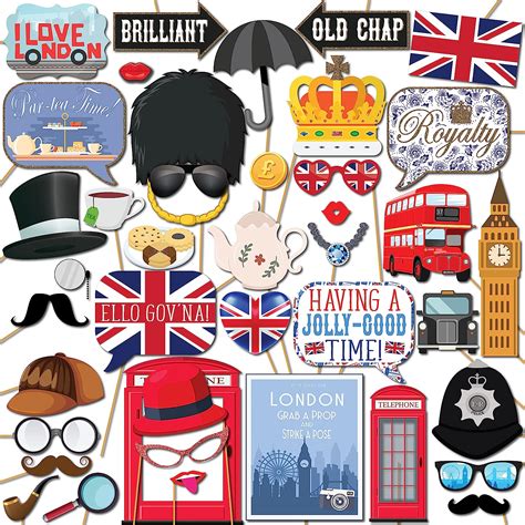 British Photo Booth Props 41 Pc Photobooth Kit With 8 X
