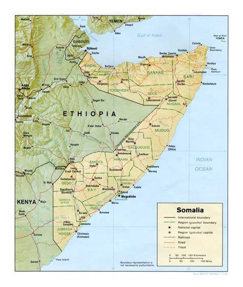 Detailed Political And Administrative Map Of Somalia With Relief Roads