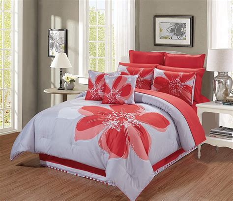 You can shop for twin, full, queen, king, and cal king comforter sets in our online store. 12 - Piece Coral Orange, Grey, White Hibiscus Floral Bed ...