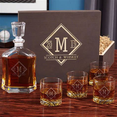 Drake Custom Etched Glass Whiskey Decanter T Set