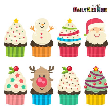 Christmas Yummy Cupcakes Clip Art Set Daily Art Hub Graphics