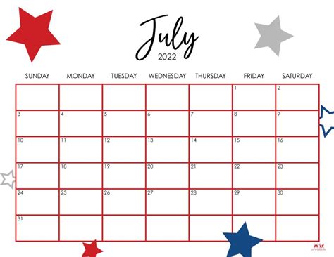 Editable July 2022 Calendar July 2022 Calendar Printable Fillable 4th
