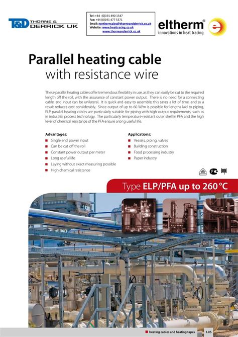 Eltherm Elp Pfa Heat Trace Cable Spec Sheet Heat Cable Tracing