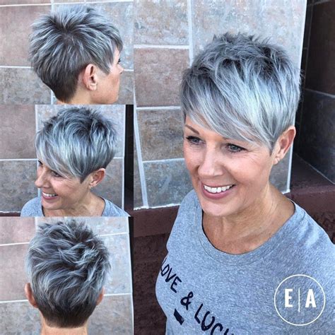 Spiky Gray Balayage Pixie For Women Over 50 Short Grey Hair Short Hair