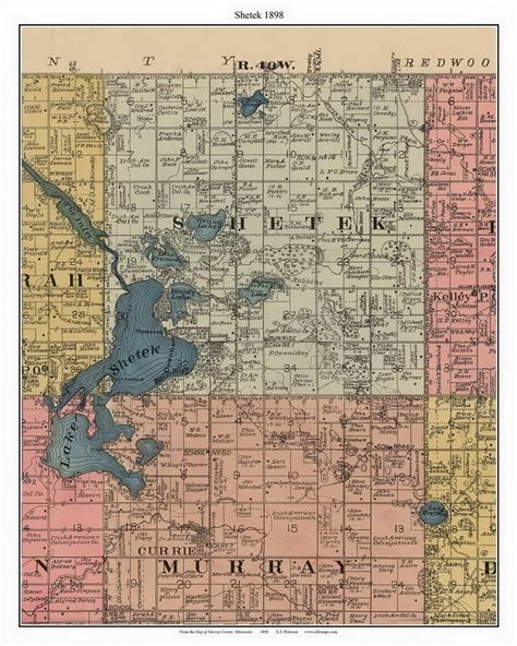 Shetek Lake Shetek Murray Co Minnesota 1898 Old Town Map Custom