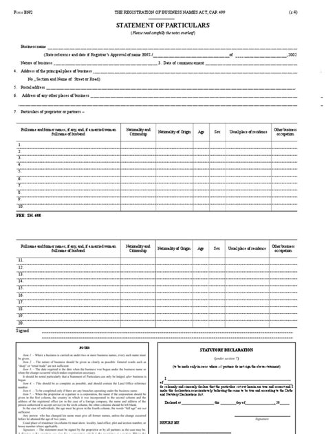 Kenya Business Name Registration Form Bn2