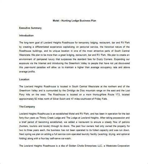 Sommaire exécutif fiche d'identité de l'entreprise. Business plan d un hotel pdf