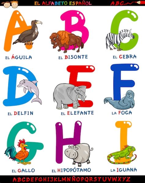 Dibujos Animados Alfabeto Español Con Animales Vector Premium