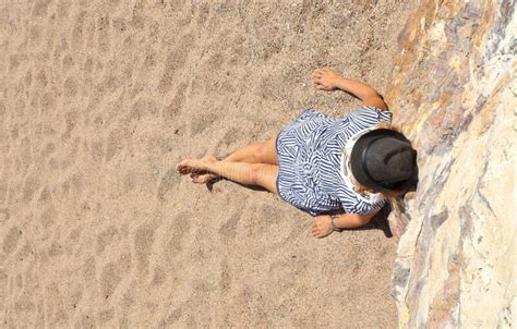 Woman Stretched Out On The Sand Aerial View Horizontal Stock Photo Image Of Freedom Quiet