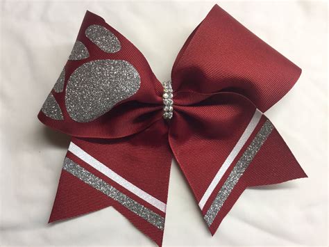 Burgundy Cheer Bow White And Silver Paw Printall Colors Available