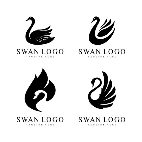 Animal Swan Silhouette Png Transparent Swan Logo Vector Set