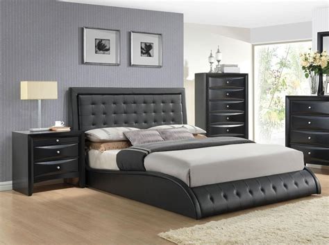 rich black pu upholstered queen bedroom set pcs acme furniture