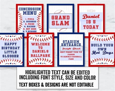 Baseball Party Signs Printable Baseball Party Signs Editable Etsy